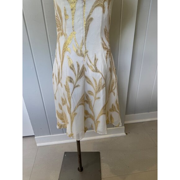 Aidan Mattox White & Gold Embroidered Silk Dress Size 4 - Picture 10 of 16
